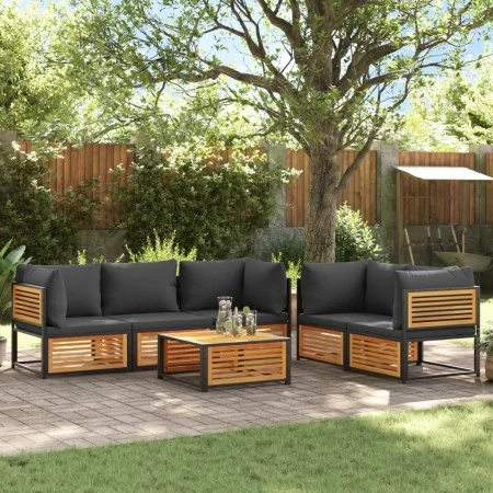Garden sofa set with 6 pieces, solid acacia wood, and cushions. by , Garden sets - Ref: Foro24-3214891, Price: 799,27 €, Disc...