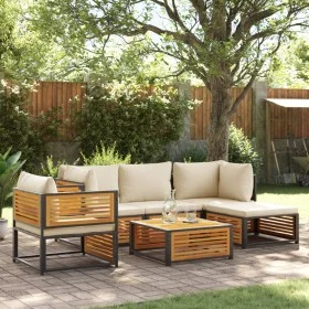 Garden sofa set with 6 pieces, solid acacia wood, and cushions. by , Garden sets - Ref: Foro24-3214909, Price: 730,66 €, Disc...