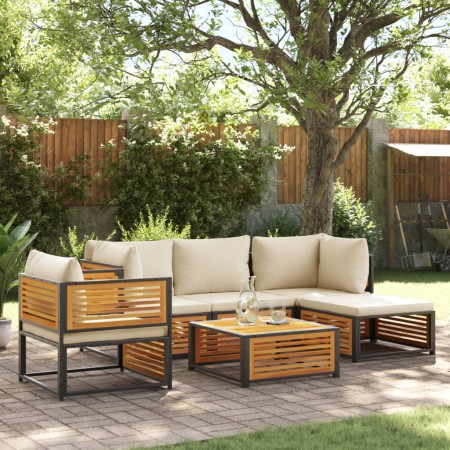 Garden sofa set with 6 pieces, solid acacia wood, and cushions. by , Garden sets - Ref: Foro24-3214909, Price: 667,13 €, Disc...