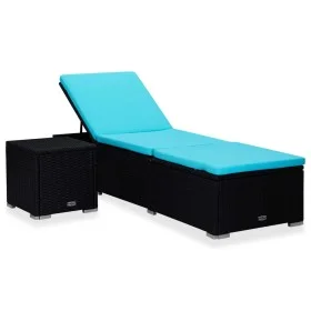 Blue synthetic rattan sun lounger with cushion and table by vidaXL, Loungers - Ref: Foro24-310227, Price: 156,44 €, Discount: %