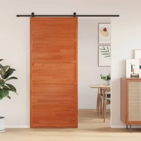 Solid pine wood barn door in honey brown color, 90x208 cm by , Doors - Ref: Foro24-850634, Price: 98,30 €, Discount: %