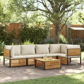 Garden sofa set with 6 pieces, solid acacia wood, and cushions. by , Garden sets - Ref: Foro24-3214914, Price: 739,01 €, Disc...