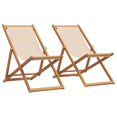 Sillas de playa plegables 2 unidades tela y madera maciza beige de , Sillas de jardín - Ref: Foro24-3214498, Precio: 109,08 €...