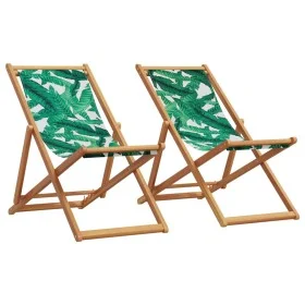 Sillas playa plegables 2 uds tela madera maciza estampado hojas de , Sillas de jardín - Ref: Foro24-3214500, Precio: 111,09 €...