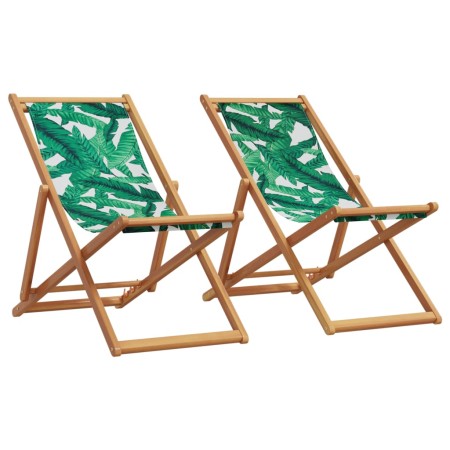 Folding beach chairs, set of 2, with solid wood frame and leaf print fabric. by , Garden chairs - Ref: Foro24-3214500, Price:...