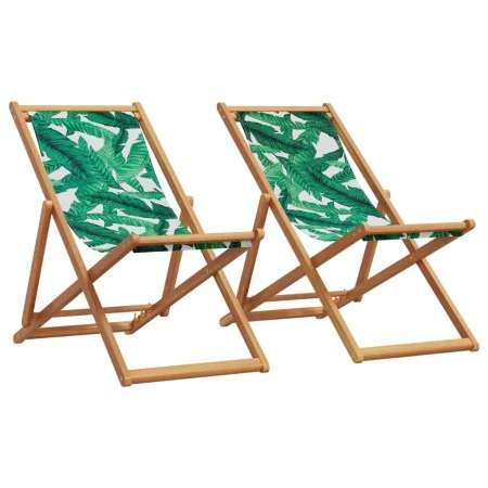 Folding beach chairs, set of 2, with solid wood frame and leaf print fabric. by , Garden chairs - Ref: Foro24-3214500, Price:...