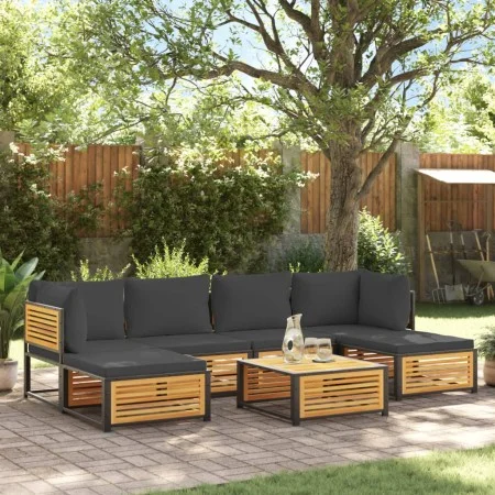 Garden sofa set with 7 pieces, solid acacia wood, and cushions. by , Garden sets - Ref: Foro24-3214898, Price: 822,82 €, Disc...