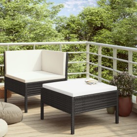 Set muebles de jardín 2 piezas y cojines ratán sintético negro