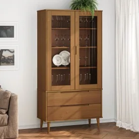 Solid pine wood display cabinet MOLDE in brown, 90x35x175 cm by , Bookcases and shelves - Ref: Foro24-4013413, Price: 301,04 ...
