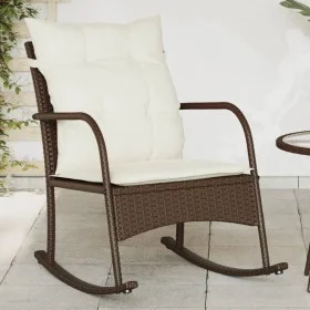 Silla mecedora de jardín con cojines ratán sintético marrón de , Sillas de jardín - Ref: Foro24-369019, Precio: 97,20 €, Desc...