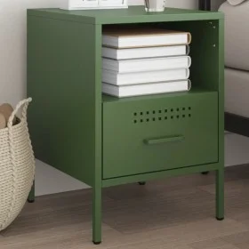 Mesita de noche de acero laminado verde oliva 36x39x50,5 cm de , Mesitas de noche - Ref: Foro24-843062, Precio: 61,56 €, Desc...