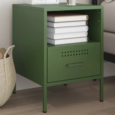 Nachttisch aus olivgrünem Stahlblech 36x39x50,5 cm von , Nachttische - Ref: Foro24-843062, Preis: 61,56 €, Rabatt: %