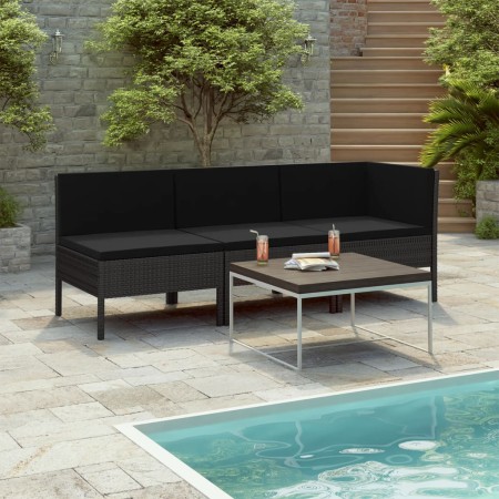 3-teiliges Gartenmöbel-Set und schwarze synthetische Rattankissen von vidaXL, Gartensets - Ref: Foro24-310203, Preis: 240,57 ...