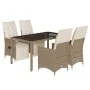 Garden table and 5-piece chair set with beige synthetic rattan cushions. by , Garden sets - Ref: Foro24-3276939, Price: 584,7...