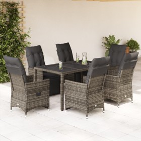 Garden table and 7-piece chairs set with gray synthetic rattan cushions. by , Garden sets - Ref: Foro24-3276896, Price: 885,2...