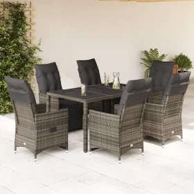 Garden table and 7-piece chairs set with gray synthetic rattan cushions. by , Garden sets - Ref: Foro24-3276896, Price: 961,5...
