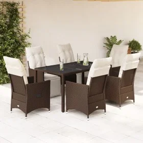 Gartentisch- und Stuhlset, 7-teilig, mit braunen PE-Rattan-Kissen. von , Gartensets - Ref: Foro24-3276918, Preis: 801,38 €, R...