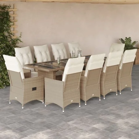 Garden table and chairs set 11 pieces with beige PE rattan cushions by , Garden sets - Ref: Foro24-3277266, Price: 1,00 €, Di...