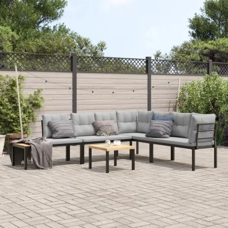 Garden bench with 5-piece cushions, steel with black powder coating. by , Garden sets - Ref: Foro24-3283644, Price: 444,69 €,...