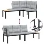 Garden bench with 5-piece cushions, steel with black powder coating. by , Garden sets - Ref: Foro24-3283644, Price: 444,69 €,...
