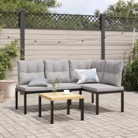 Garden bench with 3-piece cushions, steel frame with black powder coating. by , Garden sets - Ref: Foro24-3283650, Price: 251...