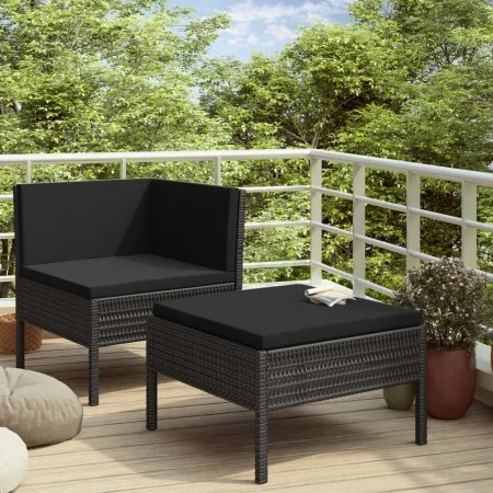 Set muebles de jardín 2 piezas y cojines ratán sintético negro de vidaXL, Conjuntos de jardín - Ref: Foro24-310207, Precio: 1...