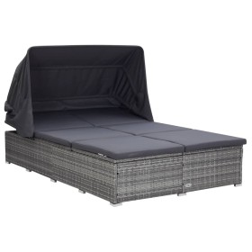 Liege für 2 Personen mit grauem synthetischem Rattankissen von vidaXL, Betten im Freien - Ref: Foro24-310236, Preis: 580,56 €...