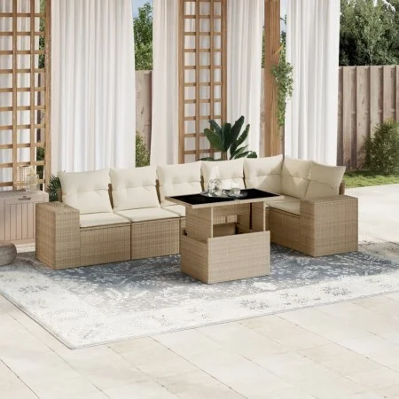 Gartensofagarnitur 7-teilig mit Kissen aus synthetischem Rattan in Beige. von , Gartensets - Ref: Foro24-3269178, Preis: 535,...