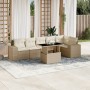 Set sofás de jardín 7 piezas y cojines ratán sintético beige