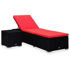 Liegestuhl mit Kissen und Beistelltisch aus synthetischem rotem Rattan von vidaXL, Liegen - Ref: Foro24-310226, Preis: 230,63...