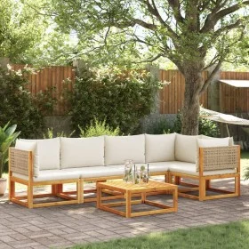 Garden sofa set with 6 pieces, solid acacia wood, and cushions. by , Garden sets - Ref: Foro24-3278921, Price: 647,17 €, Disc...