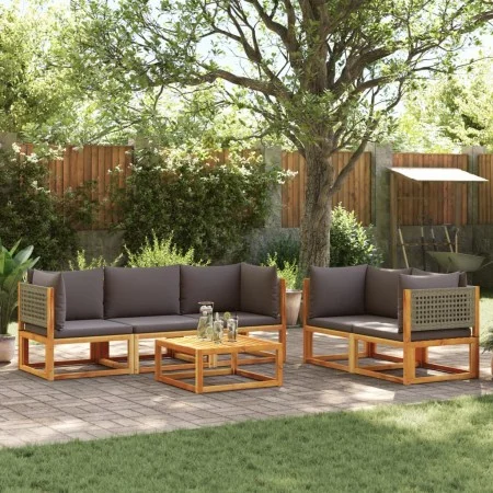 Garden sofa set with 6 pieces, solid acacia wood, and cushions. by , Garden sets - Ref: Foro24-3278902, Price: 625,34 €, Disc...