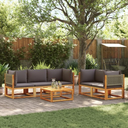 Set de sofás de jardín con cojines 6 pzas madera maciza acacia