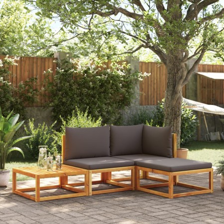 Set sofás de jardín con cojines 4 pzas madera maciza de acacia