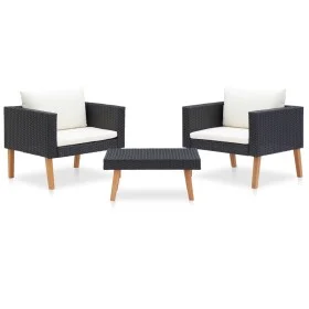 Set de muebles de jardín 3 pzas y cojines ratán sintético negro by vidaXL, Garden sets - Ref: Foro24-310218, Price: 184,02 €,...