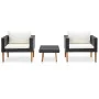 Set de muebles de jardín 3 pzas y cojines ratán sintético negro de vidaXL, Conjuntos de jardín - Ref: Foro24-310218, Precio: ...
