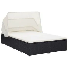 Tumbona para 2 personas con cojín ratán sintético negro de vidaXL, Camas para exteriores - Ref: Foro24-310235, Precio: 379,55...