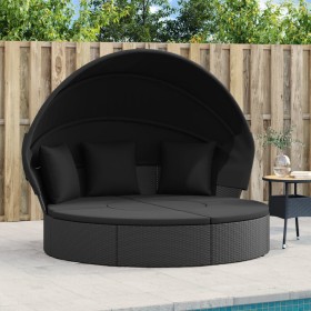 Garden sunbed with canopy and black PE rattan cushions by , Outdoor beds - Ref: Foro24-362255, Price: 605,22 €, Discount: %