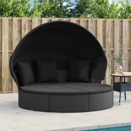 Garden sunbed with canopy and black PE rattan cushions by , Outdoor beds - Ref: Foro24-362255, Price: 591,75 €, Discount: %