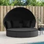 Garden sunbed with canopy and black PE rattan cushions by , Outdoor beds - Ref: Foro24-362255, Price: 591,75 €, Discount: %
