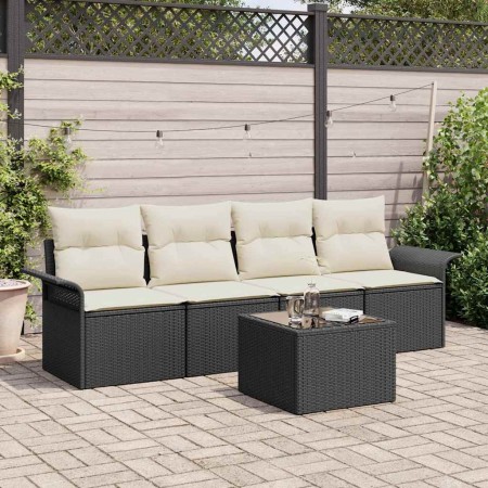 Conjunto de sofá de jardín 5 pcs Negro Poliratán