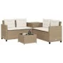 L-shaped garden sofa with table and beige PE rattan cushions by , Garden sets - Ref: Foro24-369031, Price: 382,44 €, Discount: %