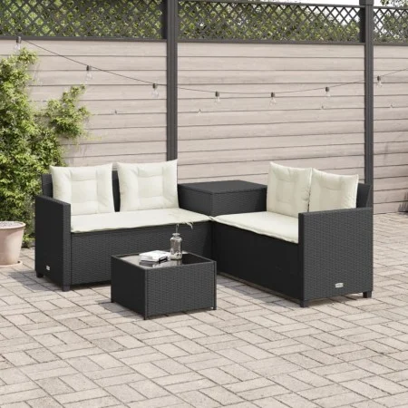 L-shaped garden sofa with table and black PE rattan cushions by , Garden sets - Ref: Foro24-369027, Price: 329,17 €, Discount: %