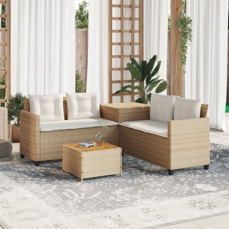 L-shaped garden sofa with table and beige PE rattan cushions by , Garden sets - Ref: Foro24-369038, Price: 260,65 €, Discount: %