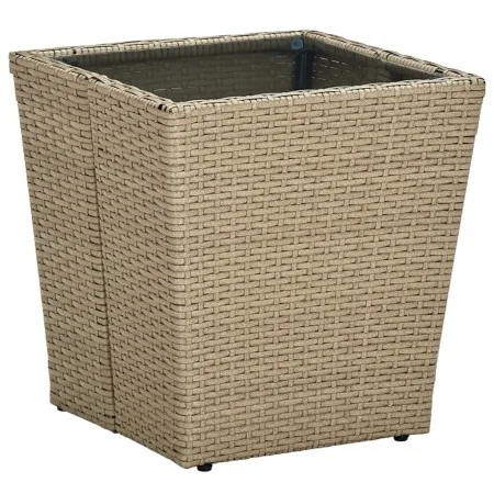 Mesa de centro de ratán PE vidrio templado beige 41,5x41,5x44cm de vidaXL, Mesas de jardín - Ref: Foro24-310557, Precio: 45,4...