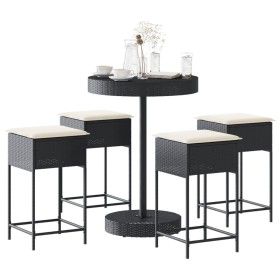 Garden table and high stools 5 pieces with black PE rattan cushions by , Garden sets - Ref: Foro24-3261444, Price: 278,15 €, ...