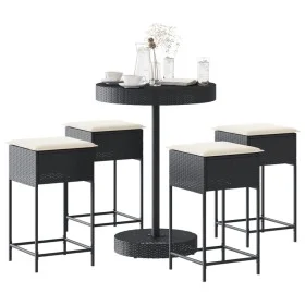 Garden table and high stools 5 pieces with black PE rattan cushions by , Garden sets - Ref: Foro24-3261444, Price: 279,00 €, ...