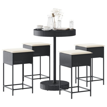 Garden table and high stools 5 pieces with black PE rattan cushions by , Garden sets - Ref: Foro24-3261444, Price: 278,15 €, ...
