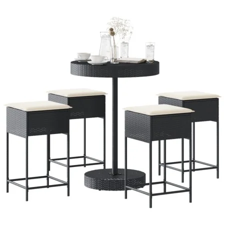 Garden table and high stools 5 pieces with black PE rattan cushions by , Garden sets - Ref: Foro24-3261444, Price: 279,00 €, ...