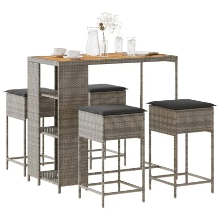 5-piece garden bar set with gray PE rattan cushions by , Garden sets - Ref: Foro24-3261499, Price: 326,37 €, Discount: %